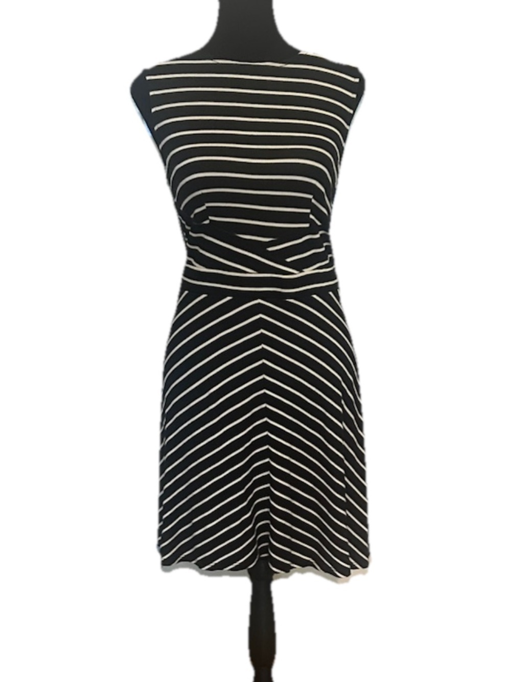 Rewind Black White Striped Sleeveless Crew Neck Stretch Knit Dress Size S